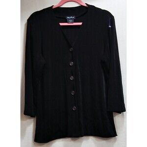 West End Black V-Neck Stretch Button Blouse XL Y2K Grunge Goth Minimal Core
